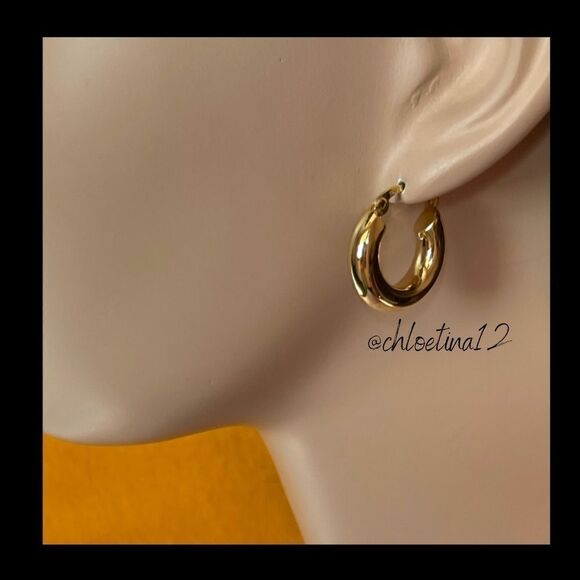 NEW 14k Gold Chunky Small Hoops - Picture 4 of 6